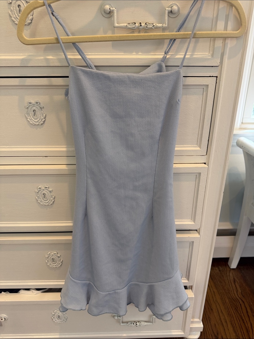 Light Blue Spaghetti Strap Ruffle Hem Dress